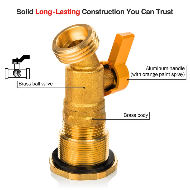 Renator P72-02330G Brass Spigot for Rain Barrel. Lead-Free Compliant  3/4"" Quarter Turn Ball Valve w/Bulkhead Fitting  Thread Tape  and polyester wire - Image 3